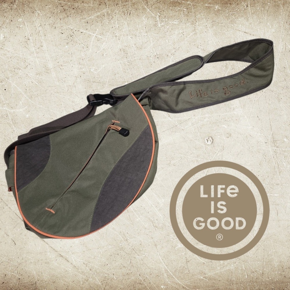 Life is Good Messenger Bag Unisex Canvas Crossbody Hiking Travel Olive‎ Green OS
